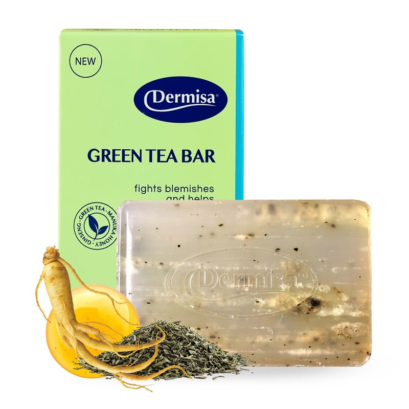 Dermisa Green Tea Bar | Gentle Skin Cleansing and Exfoliation | Contains Antioxidants Green Tea, Manuka Honey, Ginseng | NO PARABENS, NO SULFATES | 3OZ Pack of 1 - Image 1